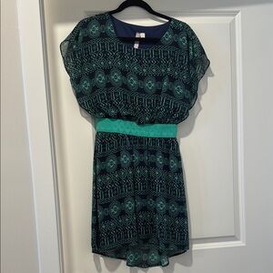 Alya Teal and Navy Patterned Mini Dress